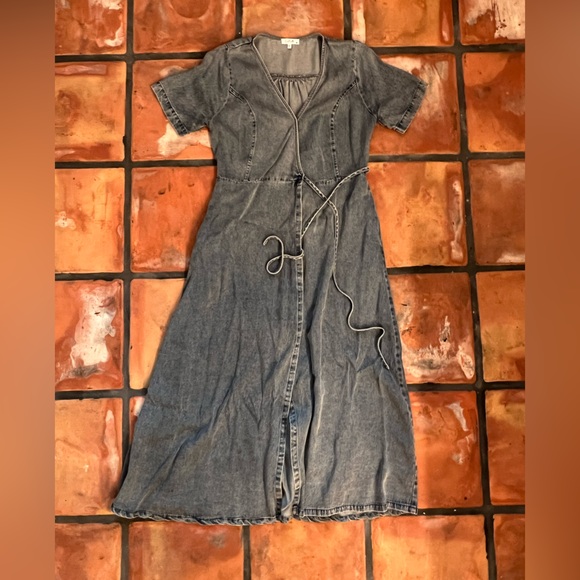Denim - Worn once for Easter. Denim wrap dress. Size: medium
